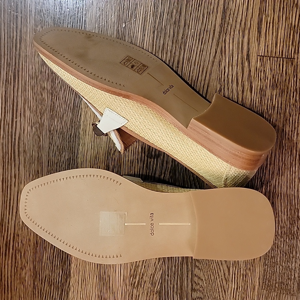 Dolce Vita Straw Loafers with Cream Trim and Brown Bit - Picture 3 of 7
